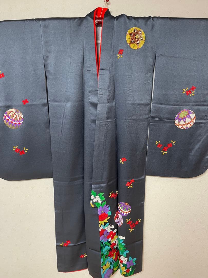 七五三用グレー花柄着物　なのは