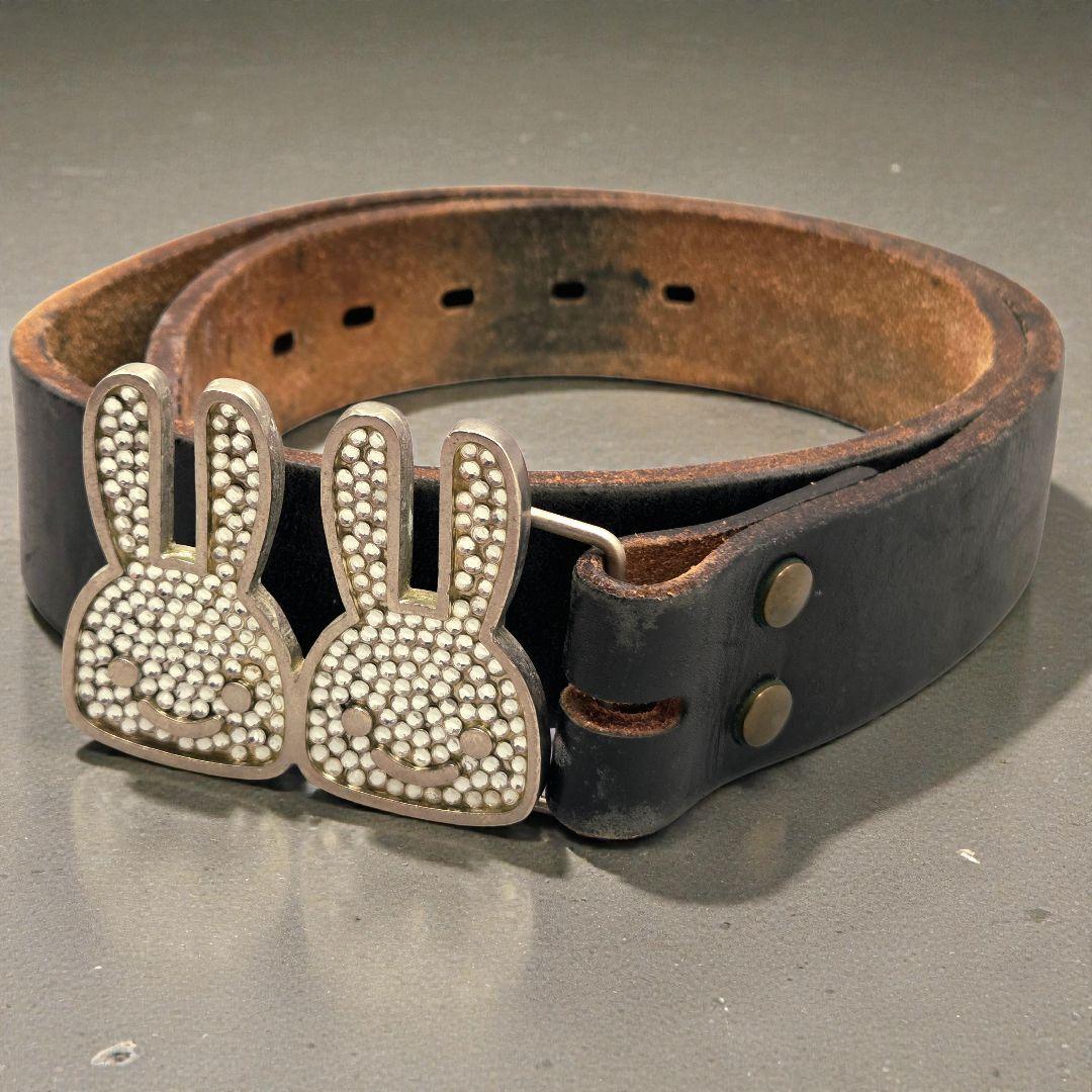 CUNE キューン ダブルうさぎ バックル レザーベルト ラインストーン 黒