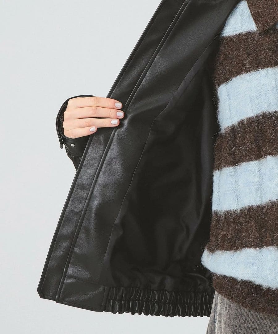 Ray BEAMS フェイクレザー フライトジャケット ライダース 革 ブルゾン