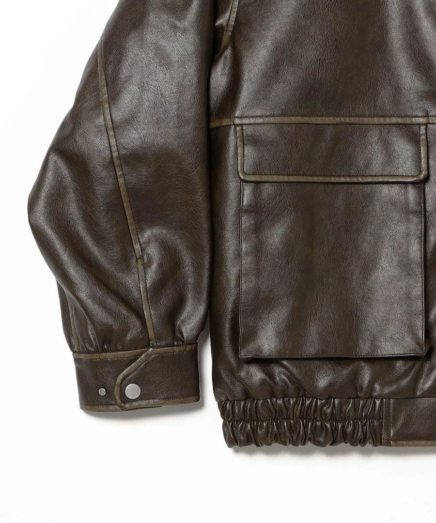 Ray BEAMS フェイクレザー フライトジャケット ライダース 革 ブルゾン