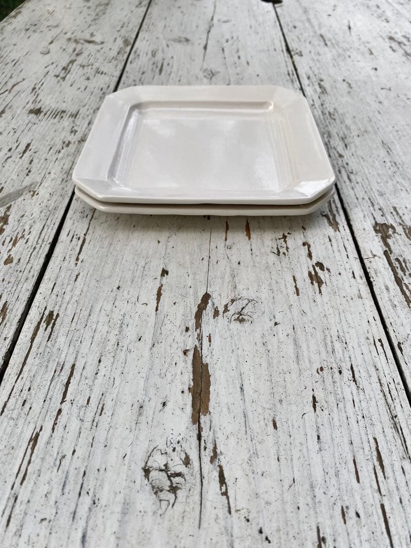 【新品未使用】岡田直人 リムスクエアプレート 角皿2枚セット(B)｜白｜作家もの
