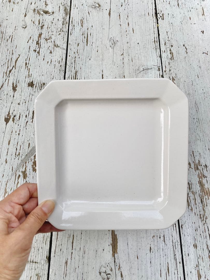 【新品未使用】岡田直人 リムスクエアプレート 角皿2枚セット(B)｜白｜作家もの