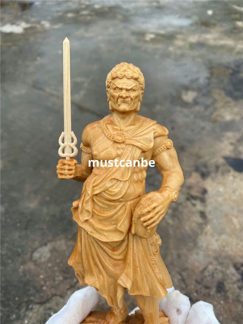 木彫仏像 仏教美術 仏師で仕上げ品 不動明王 一刀彫り 仏像立像