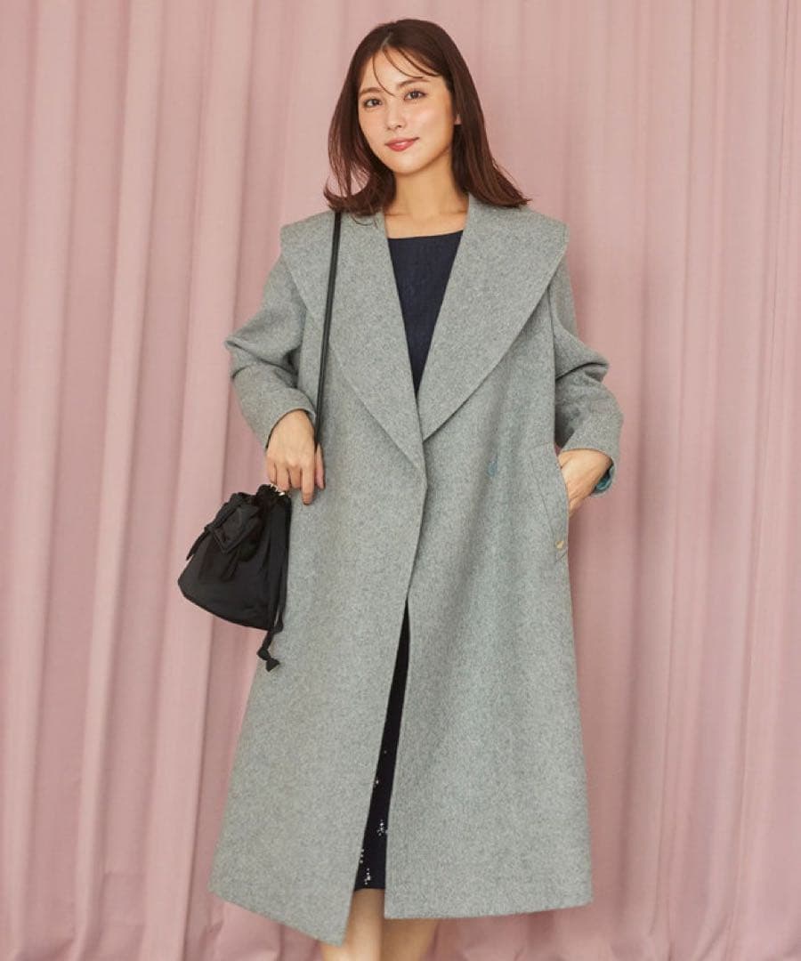 美品 完売品 トッカ LOOFAH ショールカラーウールコート グレー プレート