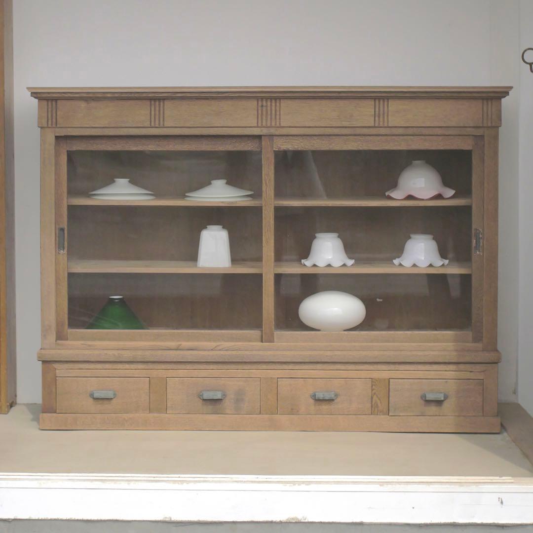 食器棚　水屋箪笥　ゆらゆらガラス　現状　古家具　古道具　アンティーク昭和レトロ未