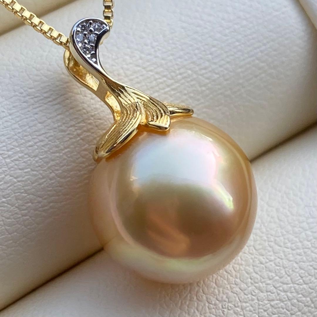 本真珠　南洋白蝶真珠ネックレストップ　大珠13.3mm茶金PT917