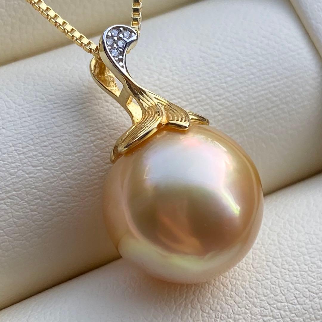 本真珠　南洋白蝶真珠ネックレストップ　大珠13.3mm茶金PT917