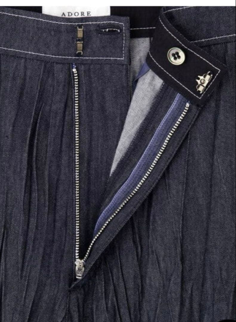 アドーアADORE◆ランダムプリーツ デニム パンツ36◆37,400円