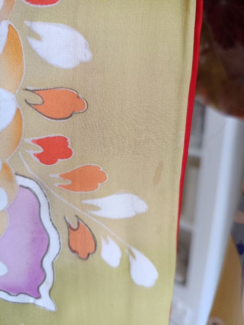 アンティーク大正ロマン☆抹茶色にぼかし　刺繍着物単品