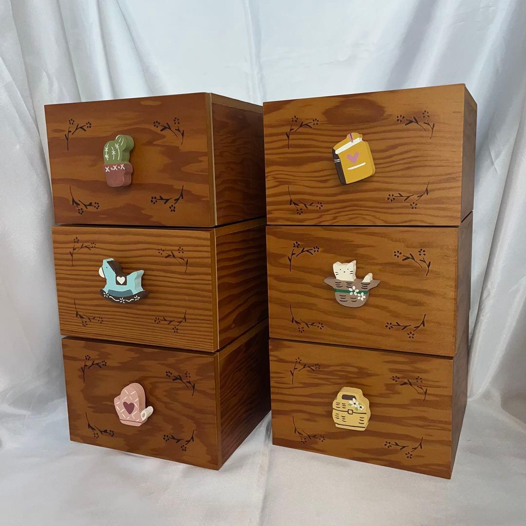 【新品未使用】木製小物入れ 6点セット レトロ 収納ケース 引き出し