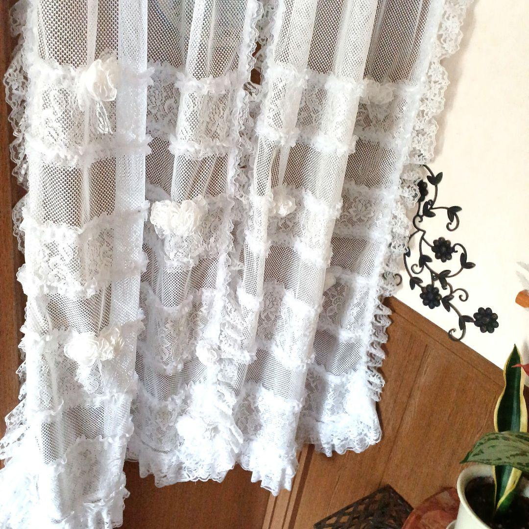 カフェカーテン【梅ばあちゃん様　オーダー品　可愛いフリフリレースのれん】