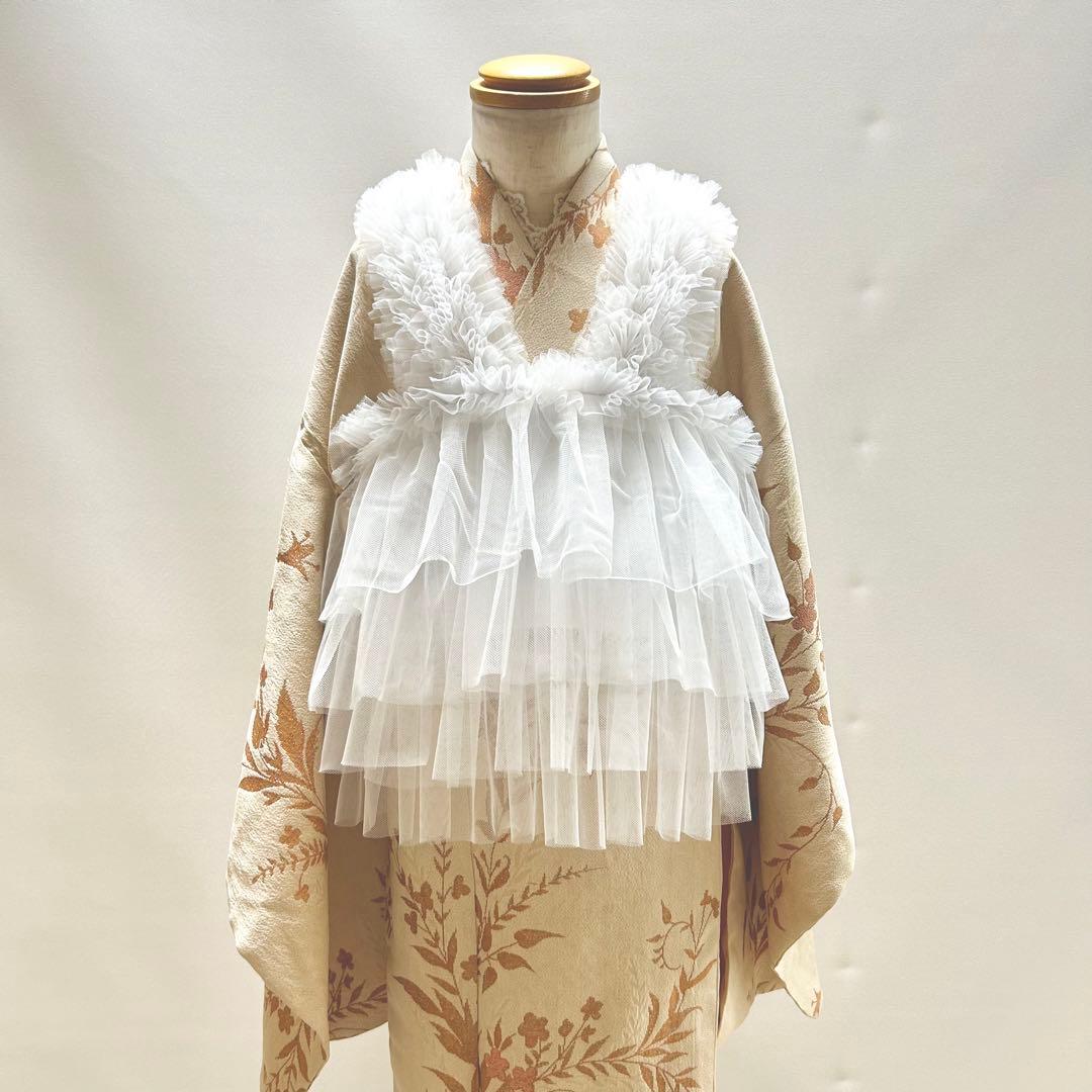 被布エプロン【純白フリル】　チュール被布　被布ドレス　七五三　着物ドレス　被布