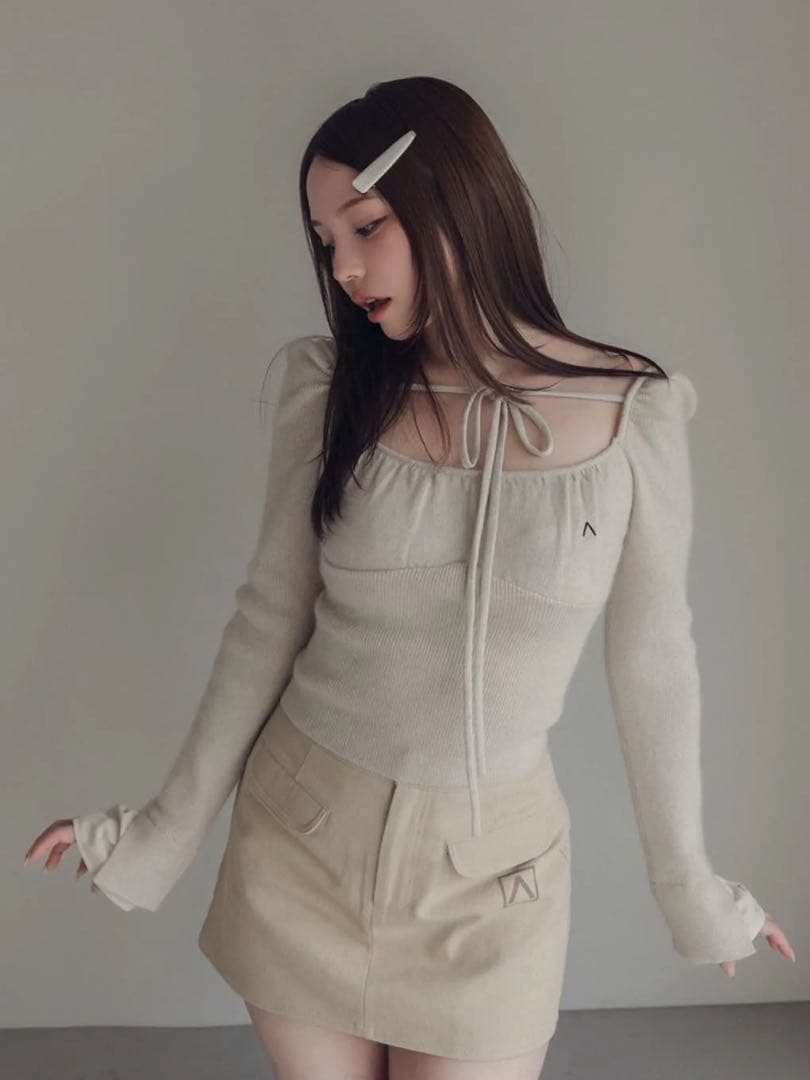 andmary Helena ribbon tops beigeアンドマリー