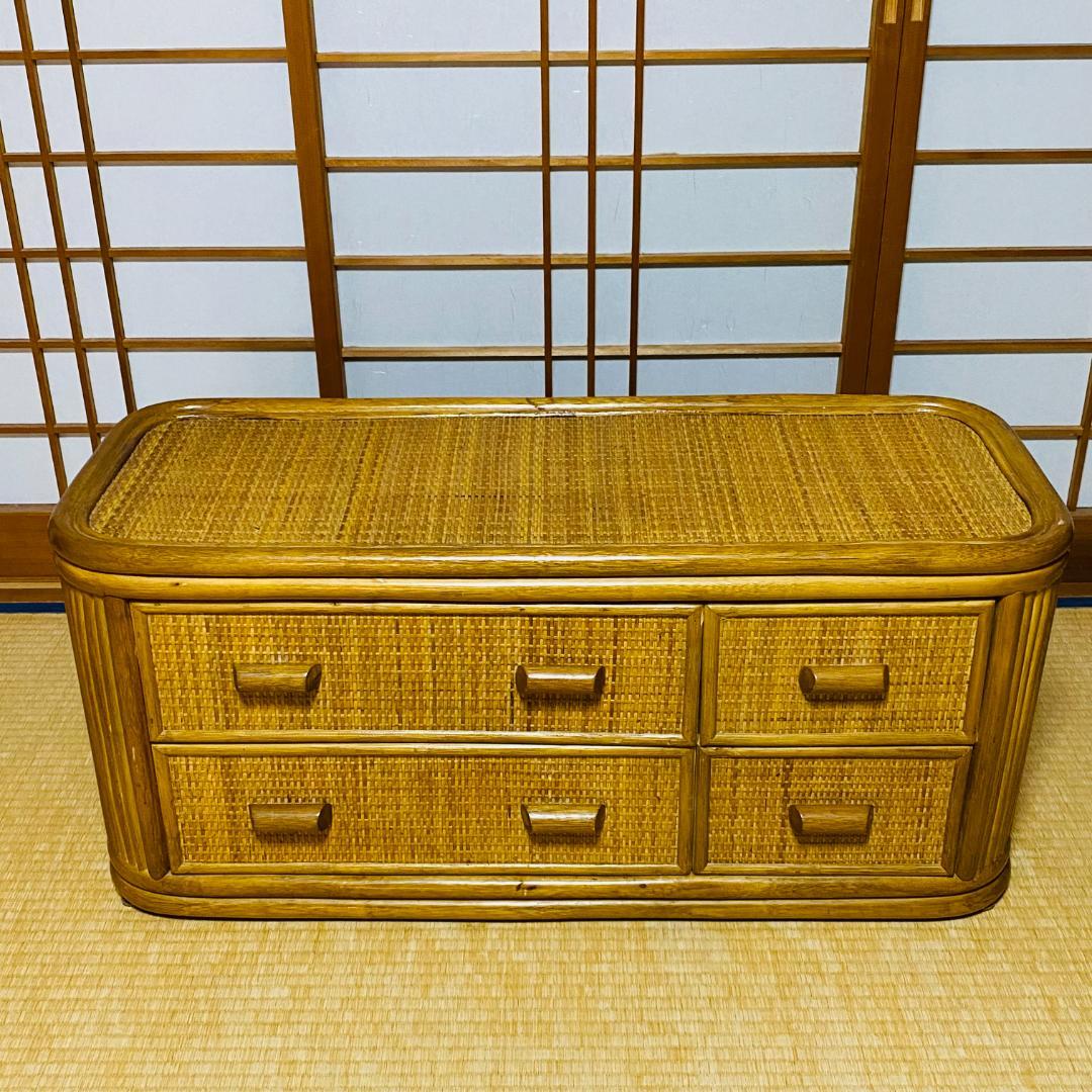 ラタン 籐 棚 チェスト 2段 4口 W90cm D37cm H41cm