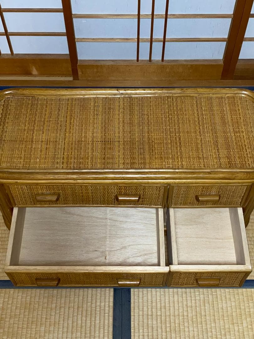 ラタン 籐 棚 チェスト 2段 4口 W90cm D37cm H41cm