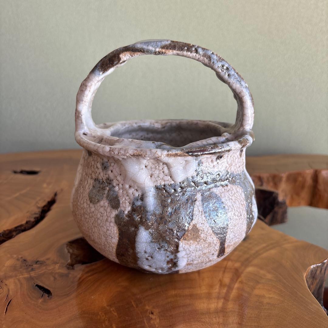 志野焼 手付花入 小崎一陽造 陶芸 共箱