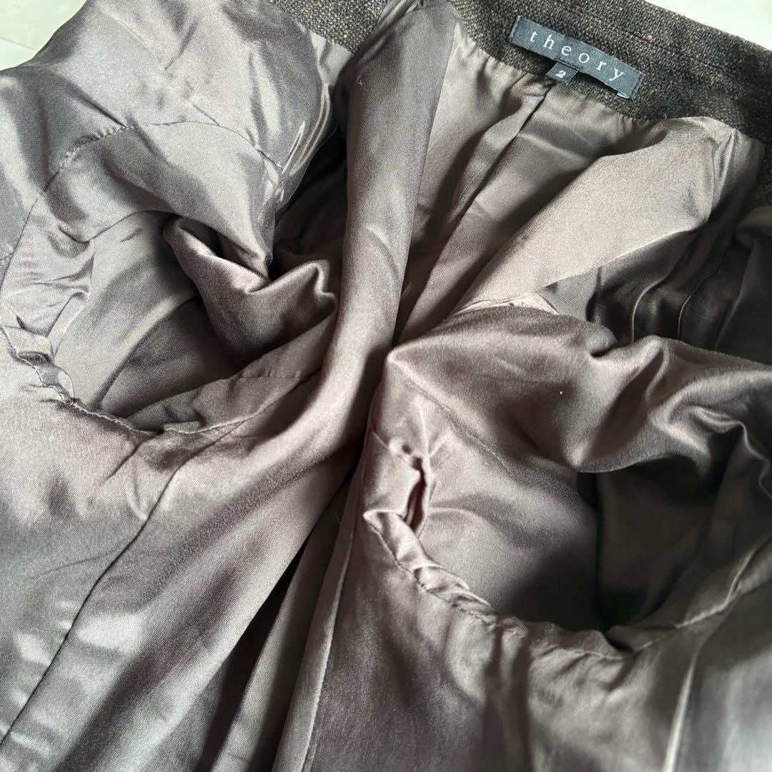 Theoryツイード調 テーラード フレアパンツスーツ セットアップ 茶 2