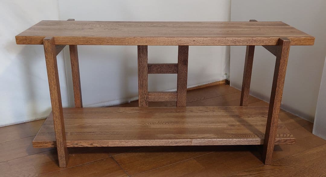 飾り棚オープンシェルフ　和風飾り棚　飾り台　楢無垢材自然オイル手塗り塗装ブラウン