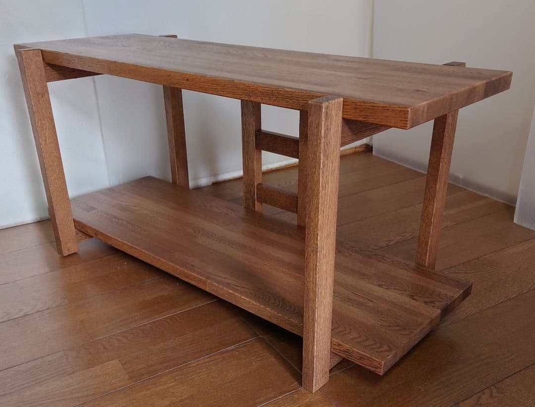 飾り棚オープンシェルフ　和風飾り棚　飾り台　楢無垢材自然オイル手塗り塗装ブラウン