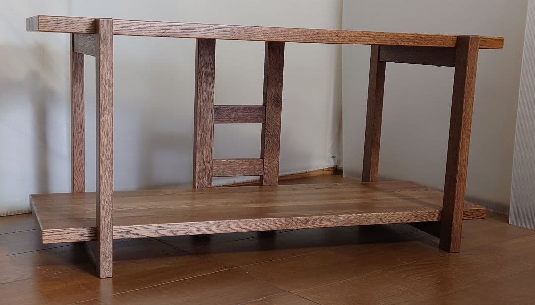 飾り棚オープンシェルフ　和風飾り棚　飾り台　楢無垢材自然オイル手塗り塗装ブラウン