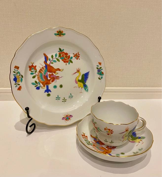 マイセン Meissen 柿右衛門様式 シノワーズリ 竹虎と極楽鳥 プレート22