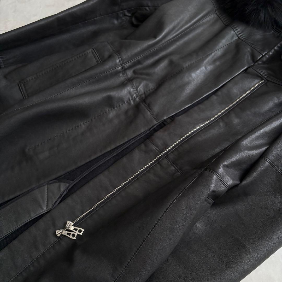 90s vintage ARTISAN 羊革 フォックスロングコート 黒 11号