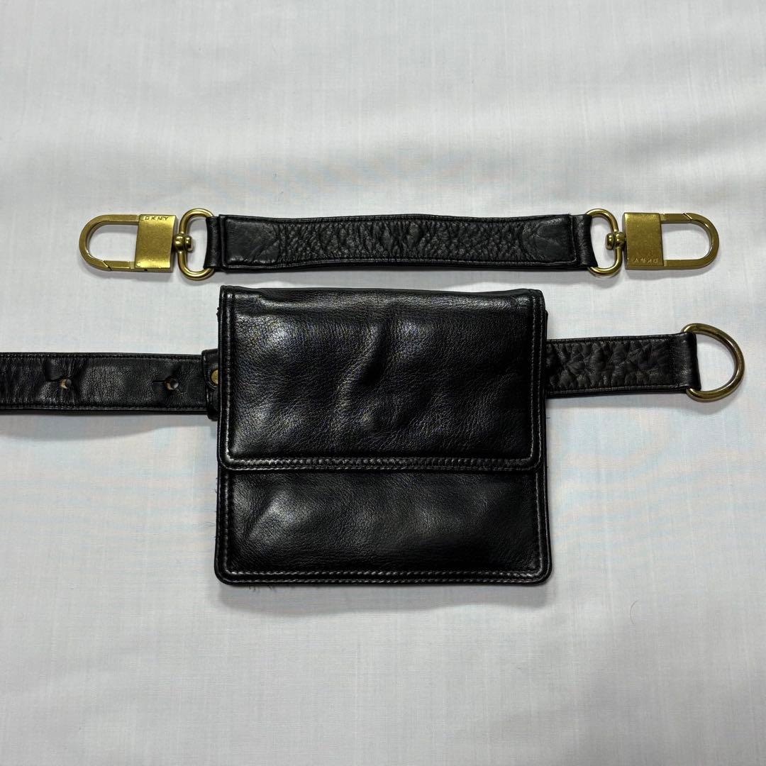 【希少】90s DKNYレザーウエストポーチ アンティークゴールド金具 スクエア