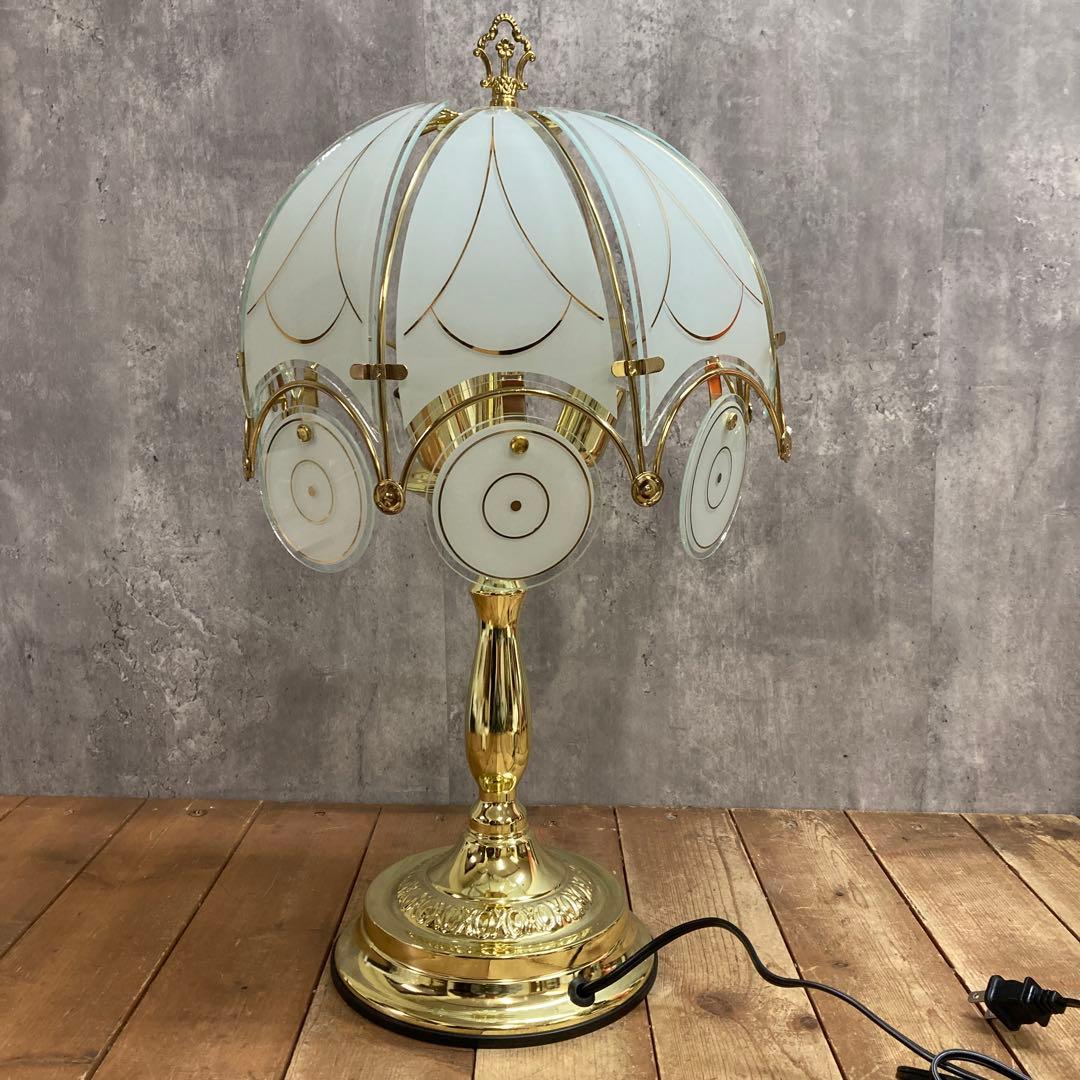 D-2 【美品】アンティーク調 タッチセンサー式 テーブルランプ ゴールド×フロ