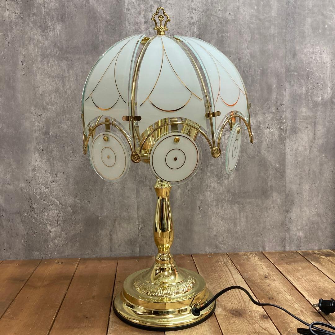 D-2 【美品】アンティーク調 タッチセンサー式 テーブルランプ ゴールド×フロ