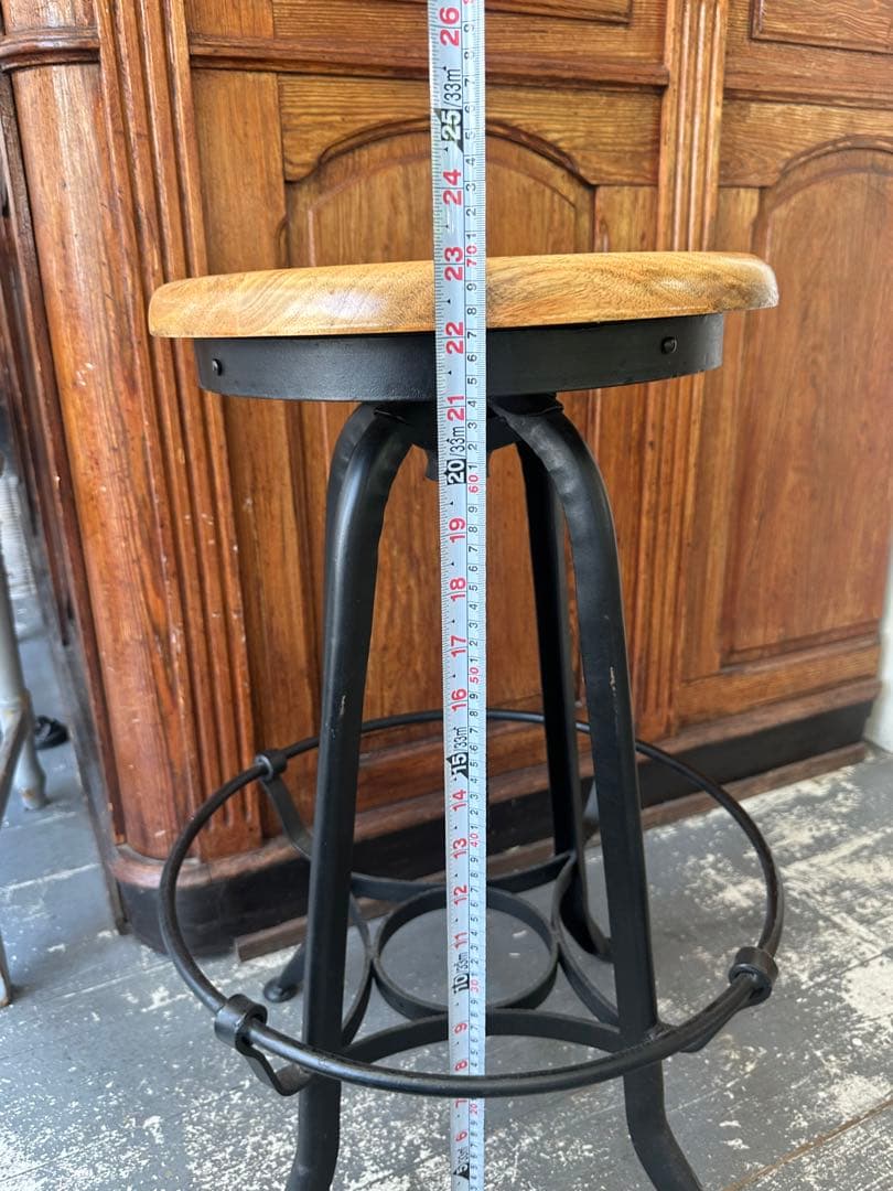【A】ハイスツール ウッド　インダストリアル　ハイチェアー回転式