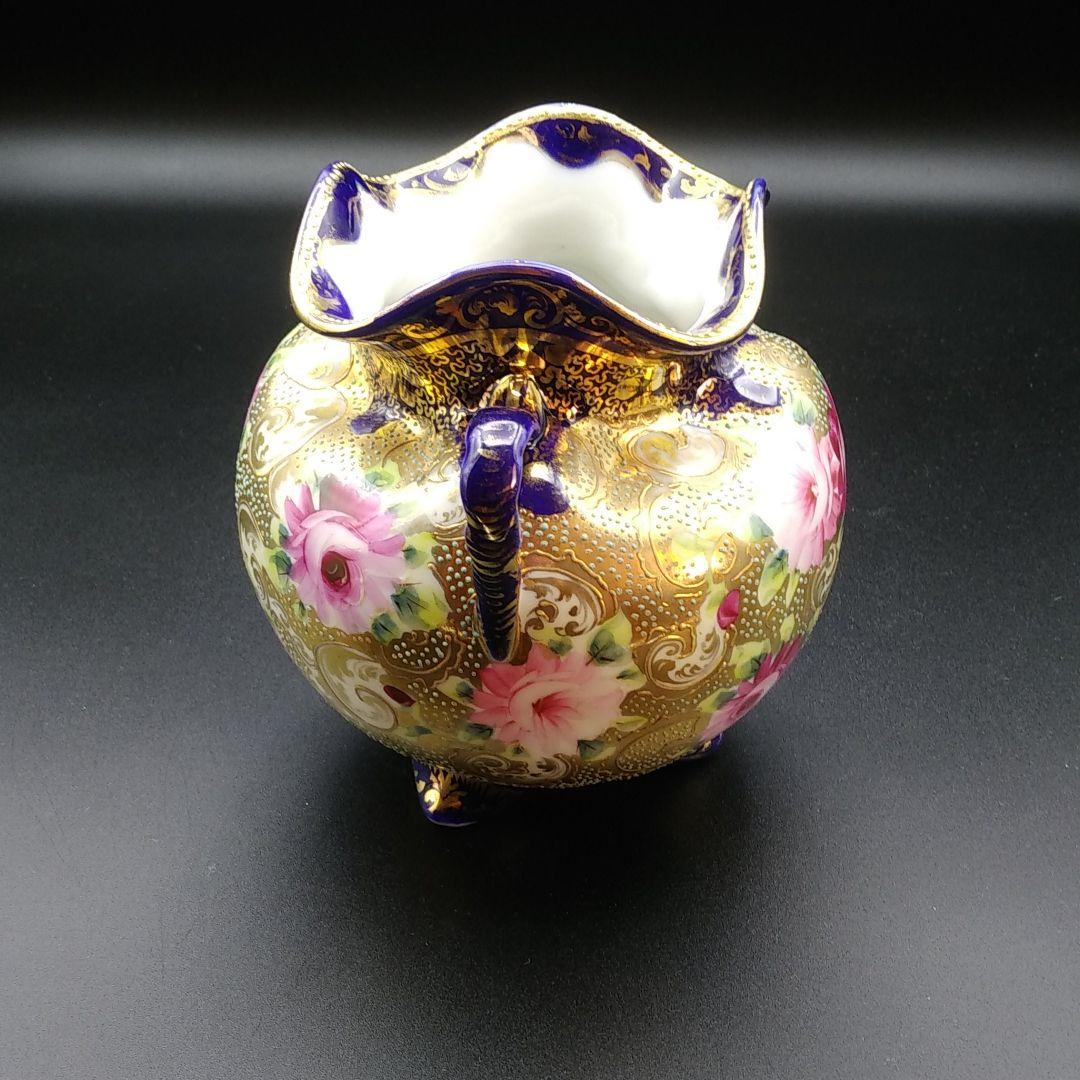 オールドニッポン コバルト 金盛り アクアビーディング 薔薇 花瓶