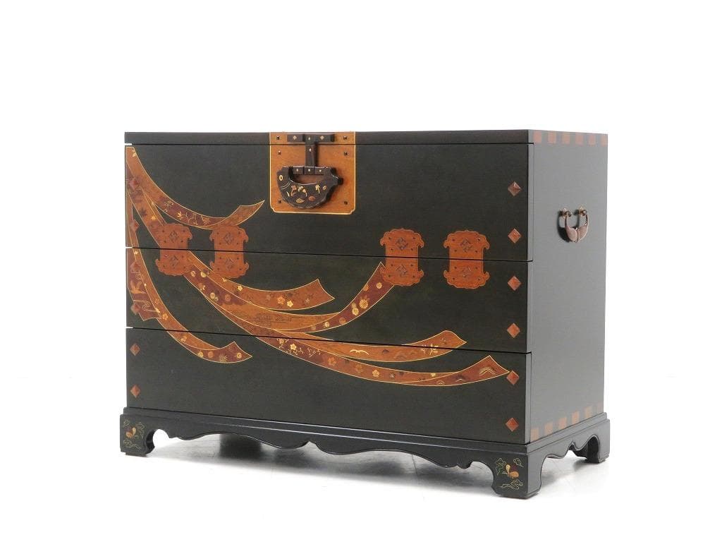 展示品　唐木細工　象嵌細工　バンダジ　李朝　チェスト　箪笥　タンス　伝統工芸