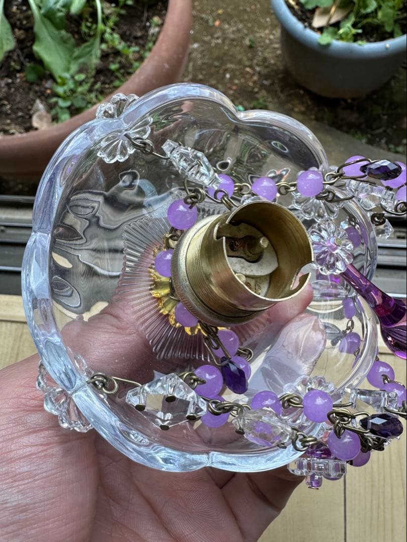 フランス アンティーク ラベンダームラーノガラスの可愛らしいミニシャンデリア＊