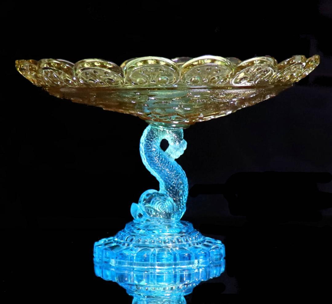 オールド・バカラ 1870年 花鳥図大型コンポートドルフィンスタンドアンティーク