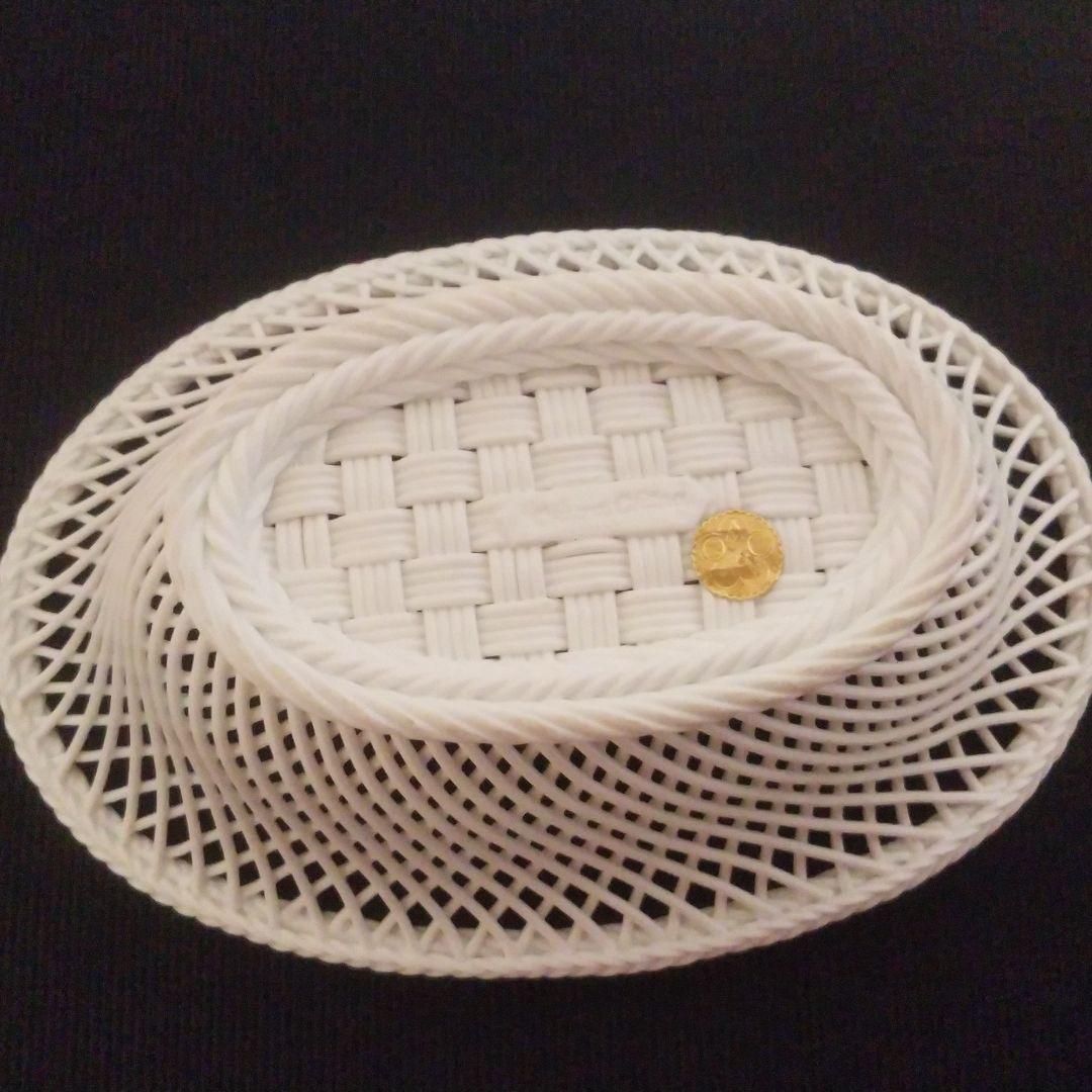 大倉陶園　陶器製　バスケット　かご　楕円　ホワイト　レア　陶磁器バスケット
