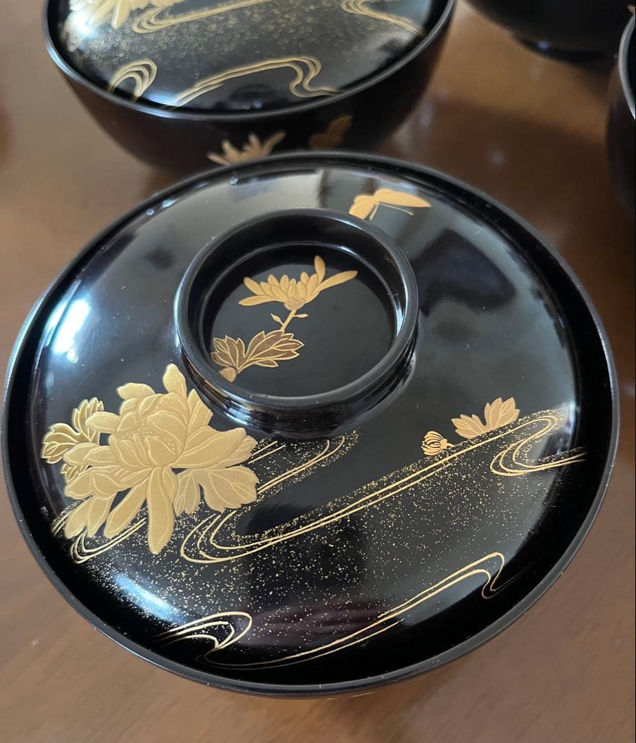 漆器　黒塗　蒔絵　蓋付お椀　アンティーク　中古美品