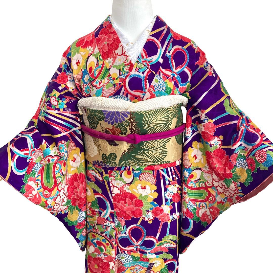 紫色 アンティーク着物 ジュニア 十三詣り NO260