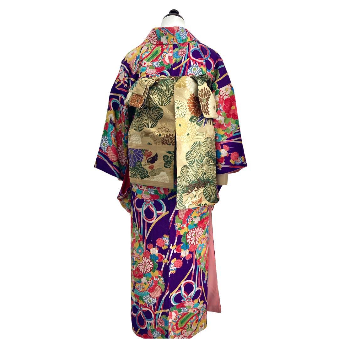 紫色 アンティーク着物 ジュニア 十三詣り NO260