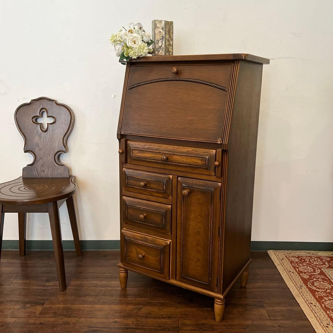 k192r124 国産家具 ライティングチェスト ビューロー 天然木 コンパクト