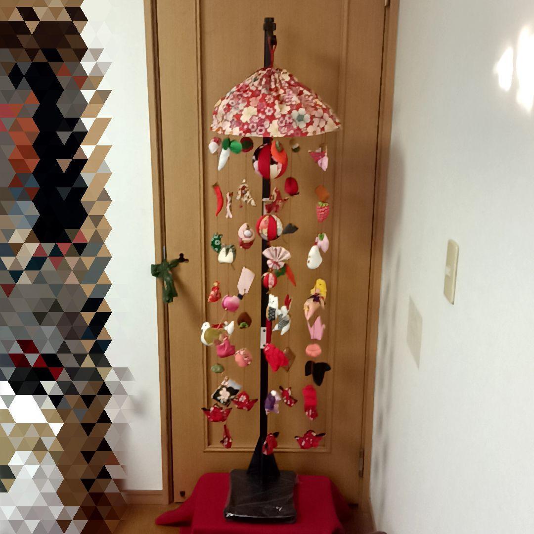 つるし雛　雛祭り飾り 赤色の花柄傘型