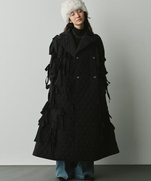 perna リボンキルティングコート　ブラック　L