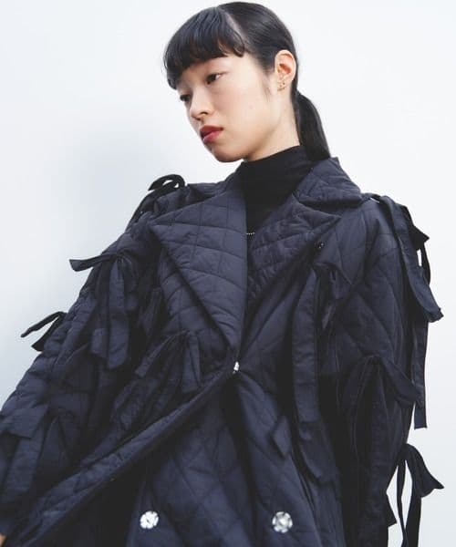 perna リボンキルティングコート　ブラック　L