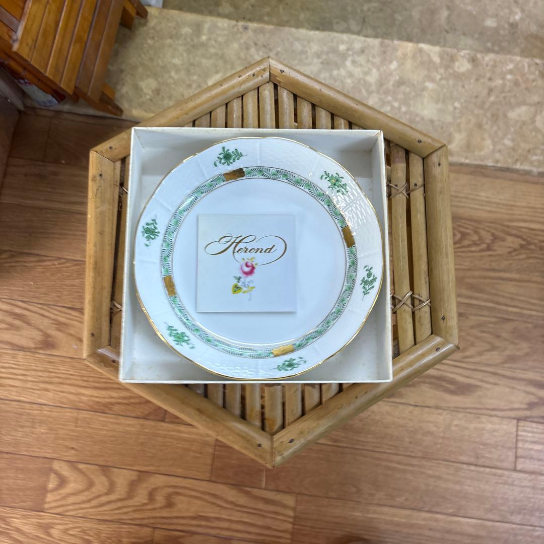 【極美品】ヘレンド アポニーグリーン 19cm プレート 箱・カード付