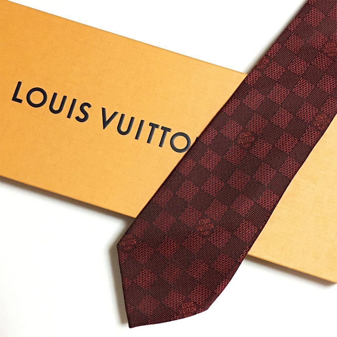 未使用級 ルイヴィトン Louis Vuitton ネクタイ レッド ダミエ