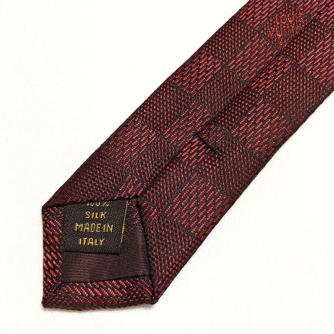 未使用級 ルイヴィトン Louis Vuitton ネクタイ レッド ダミエ