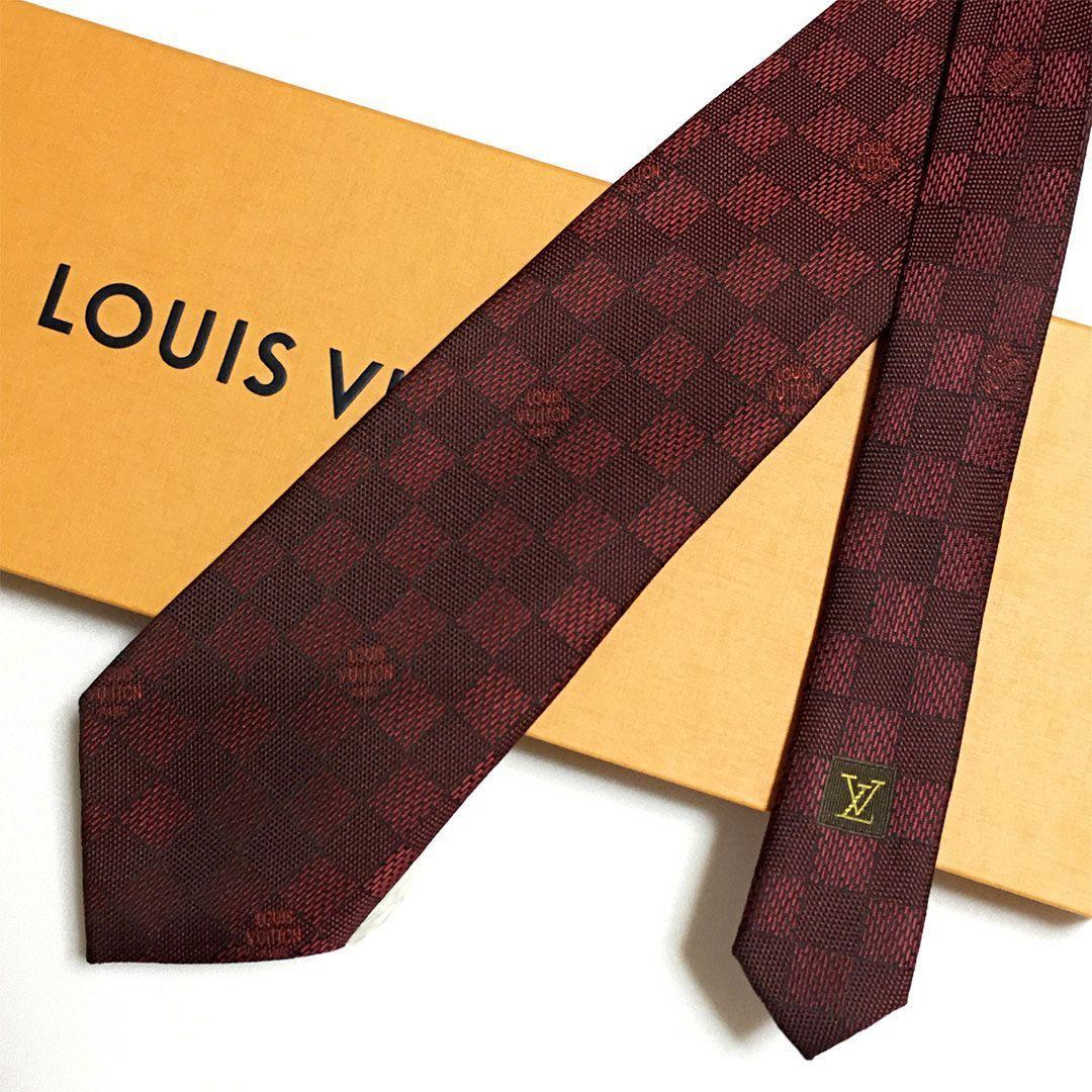 未使用級 ルイヴィトン Louis Vuitton ネクタイ レッド ダミエ