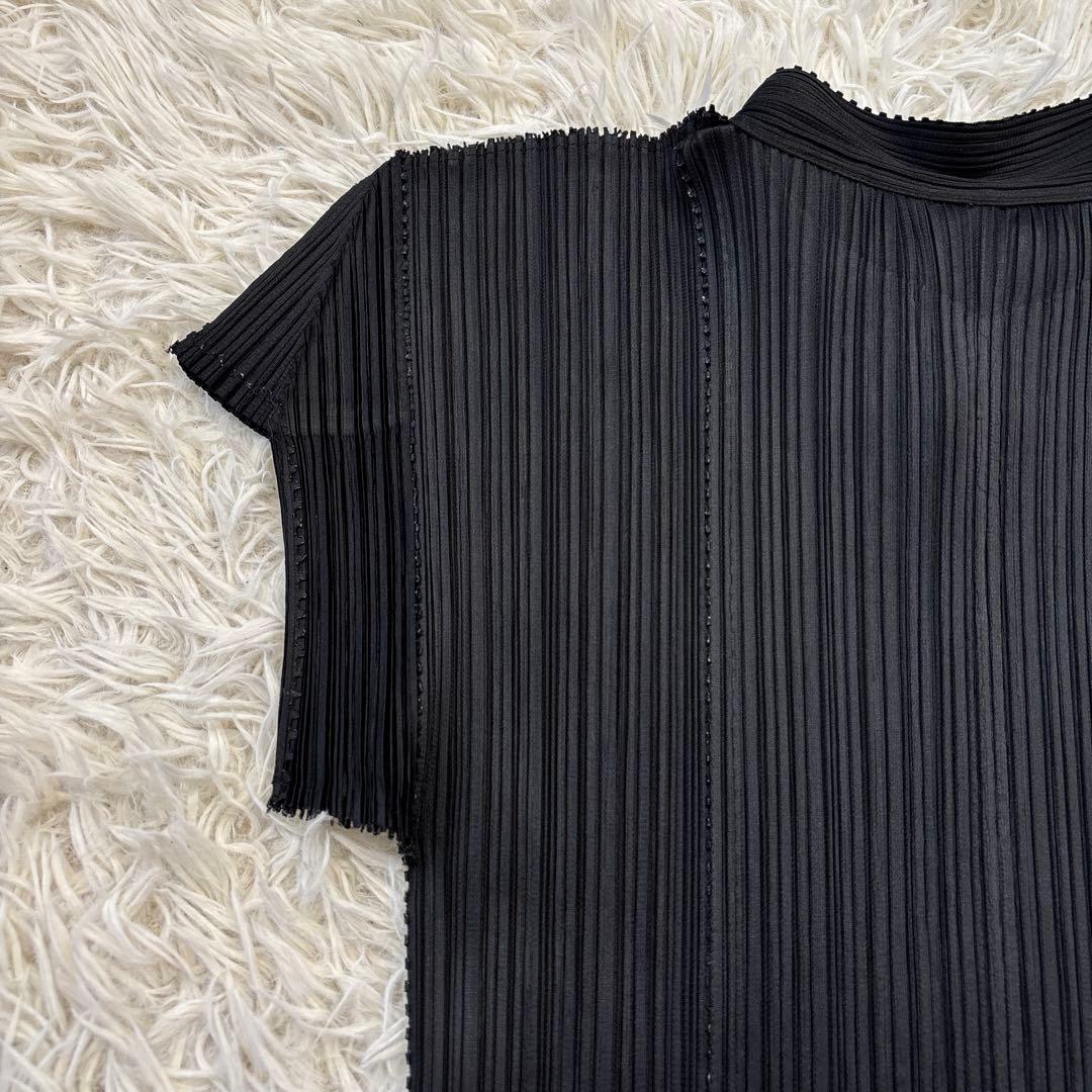 希少☆美品【プリーツプリーズ】チャイナボタン　半袖　ブラック　4サイズ　XL