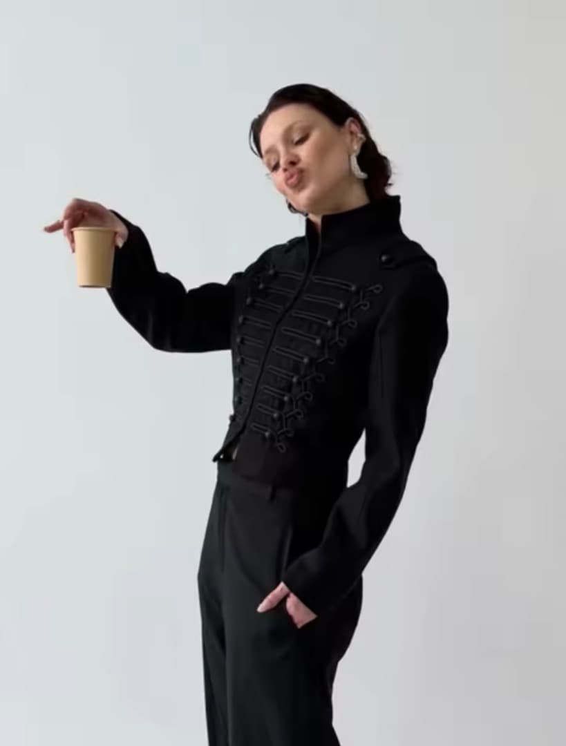 【大流行中】ブラック ミリタリー・ナポレオンジャケット モード ショート丈