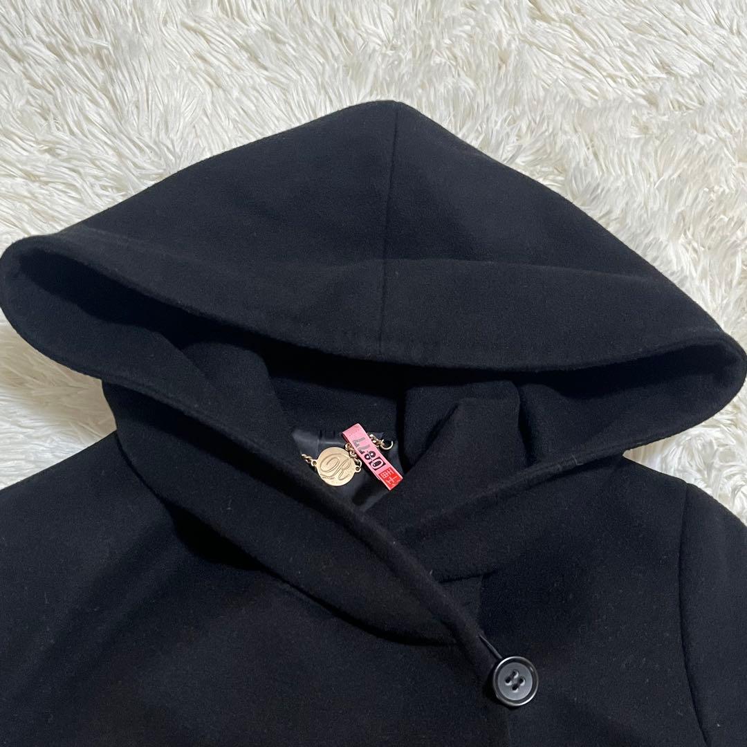 ROPE ロペ　カシミヤ混　フーデット ベルテッドコート　ロングコート　38　黒