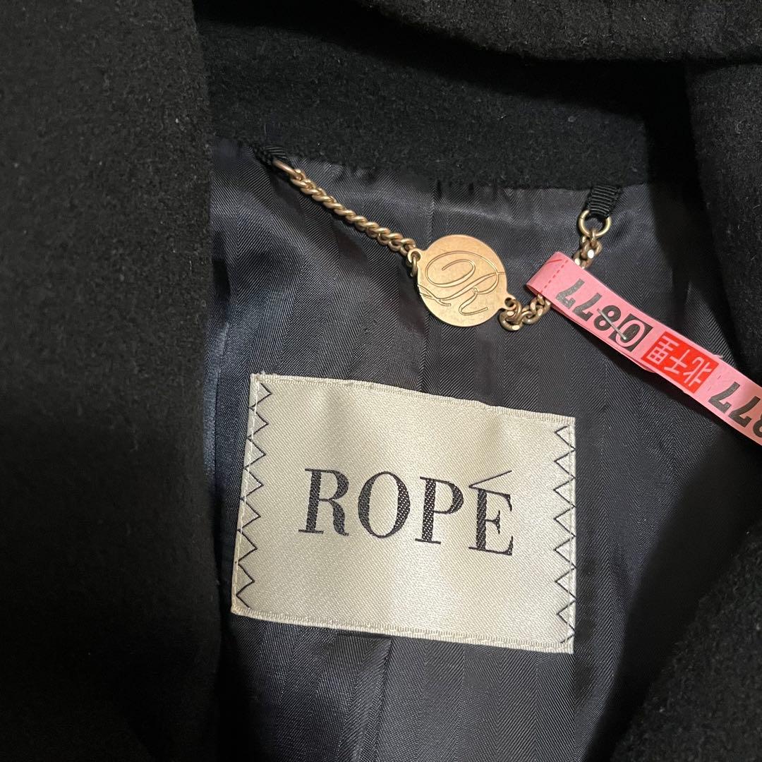 ROPE ロペ　カシミヤ混　フーデット ベルテッドコート　ロングコート　38　黒